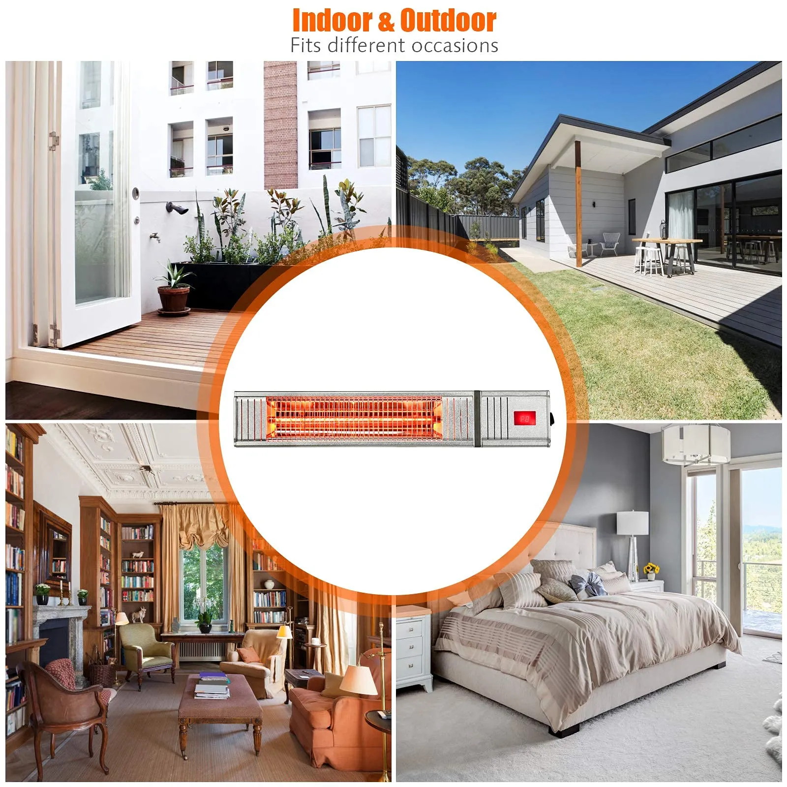 1500W Wall Mount Patio Heater, Indoor/Outdoor Infrared Heater w/ Remote Control