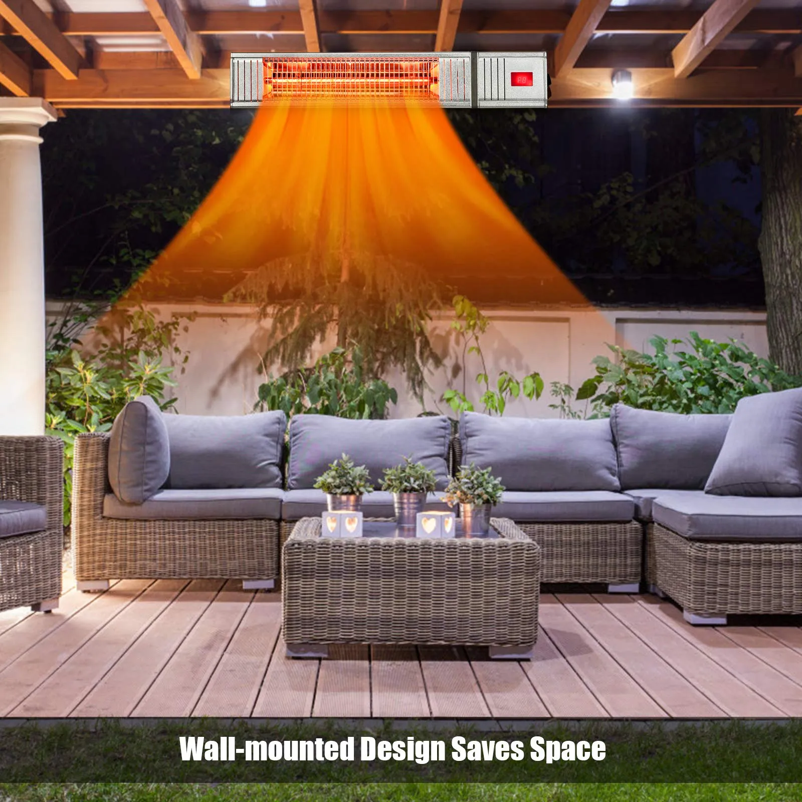 1500W Wall Mount Patio Heater, Indoor/Outdoor Infrared Heater w/ Remote Control