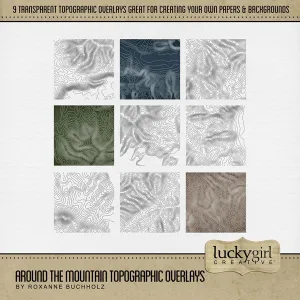 Around the Mountain Topographic Overlays Digital Scrapbook Kit