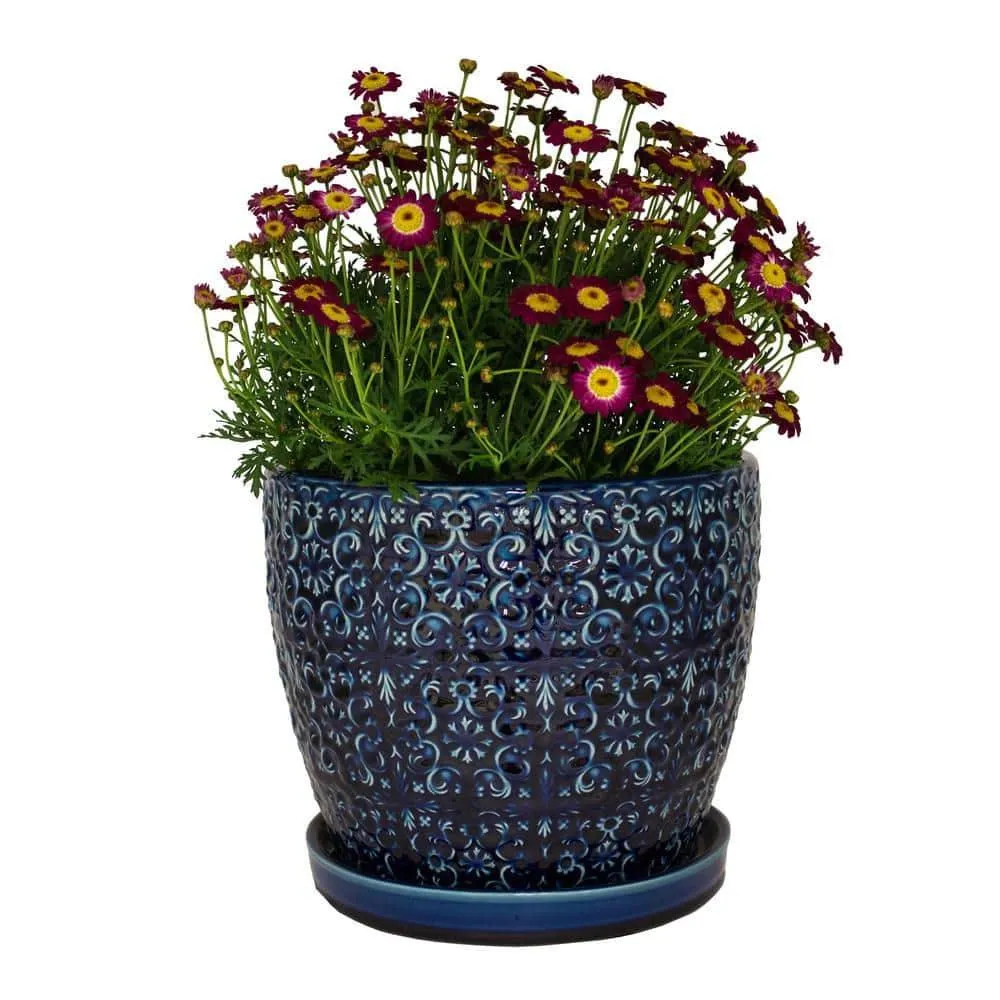 Blue Majesty Mediterranean Bell Ceramic Planter Pot - 10 inch