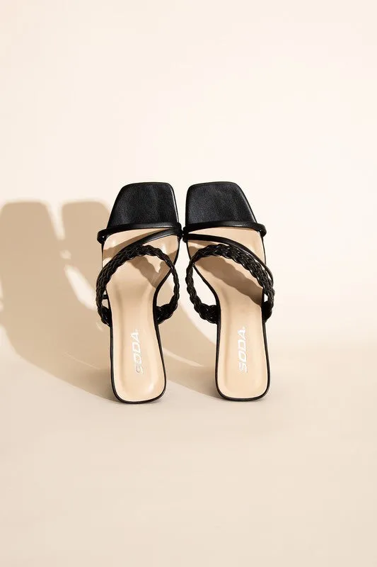 BRAIDED STRAP SANDAL HEELS