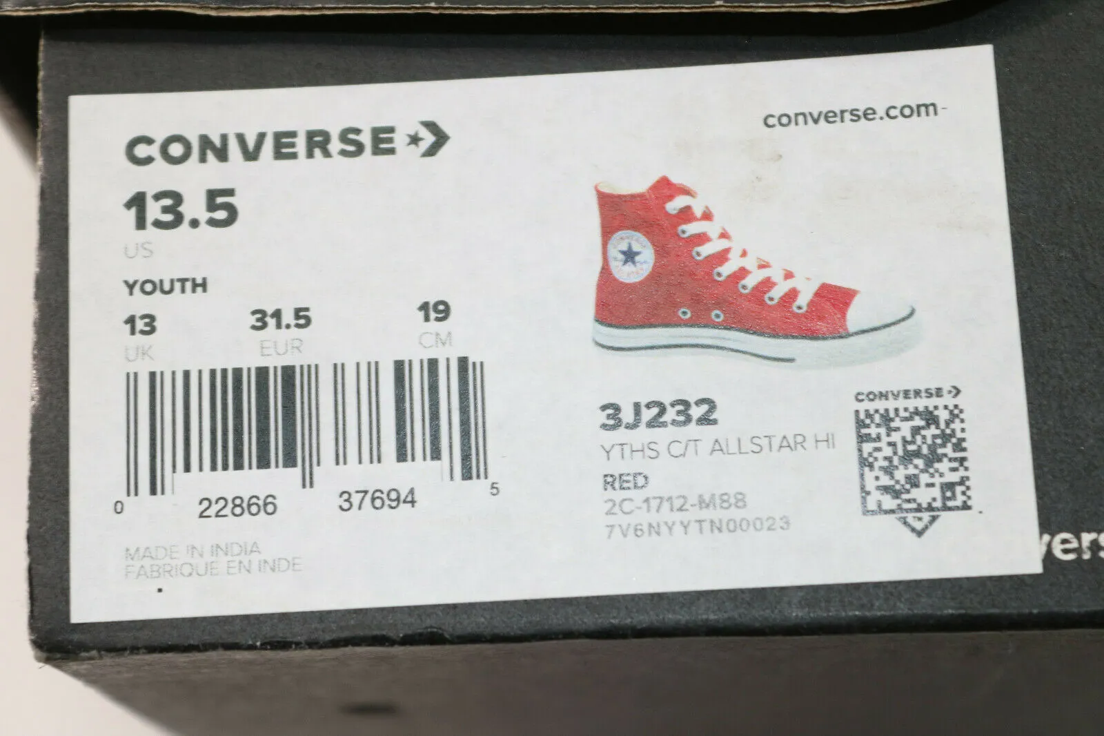 CONVERSE All Star Hi Top Red Chuck Taylor Shoes Size Youth 13.5