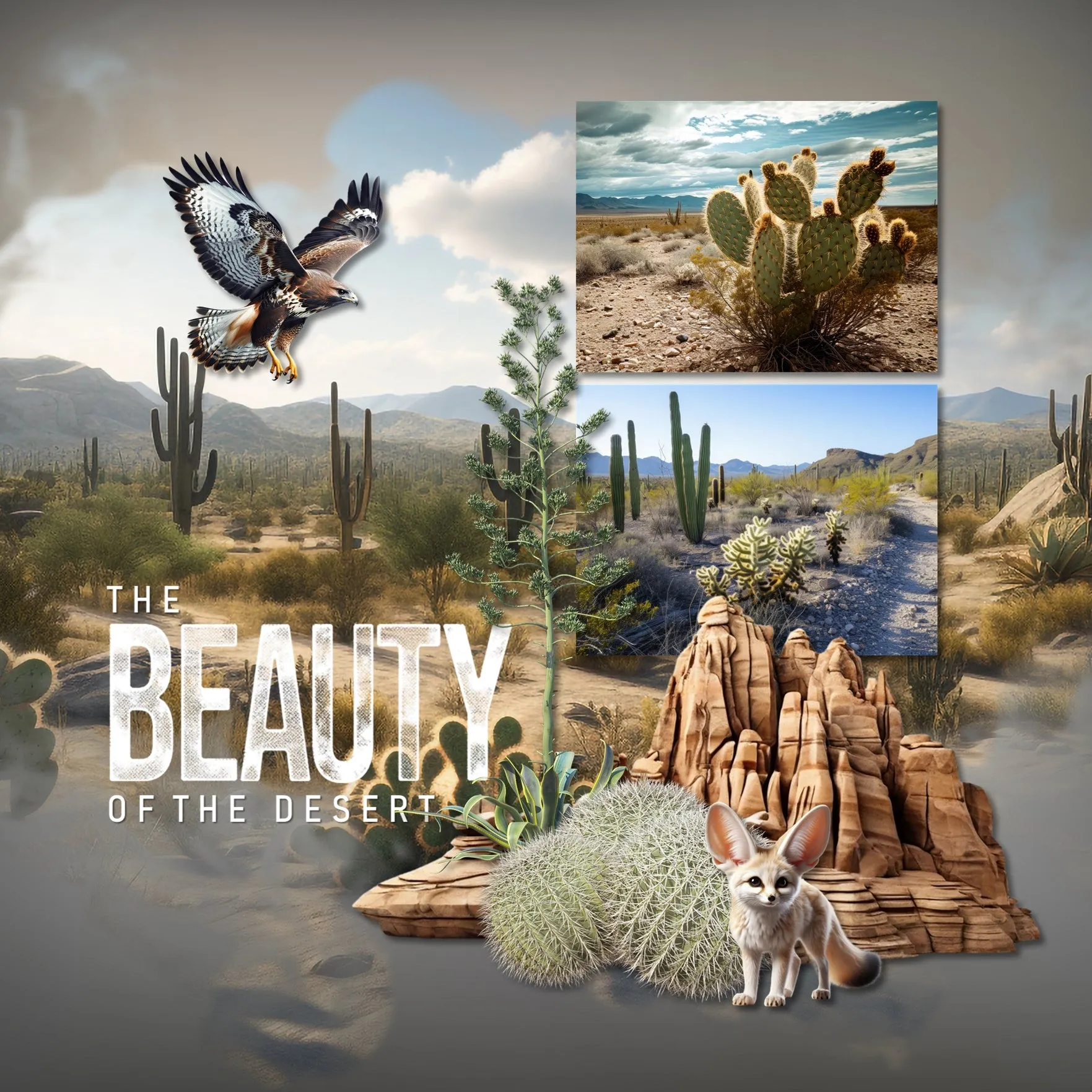 Desert Flora & Fauna Blurred Papers Digital Scrapbook Kit