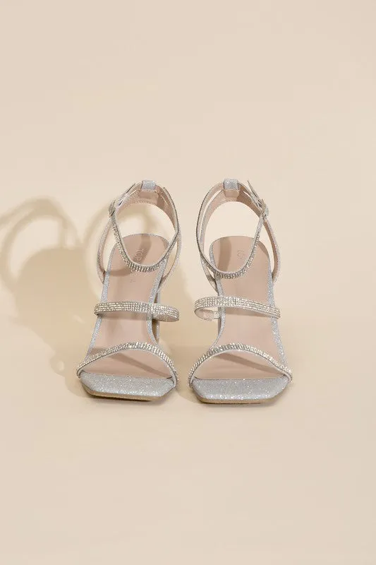 DEVIN SILVER RHINESTONE HEELS