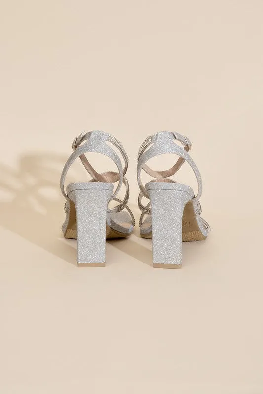 DEVIN SILVER RHINESTONE HEELS