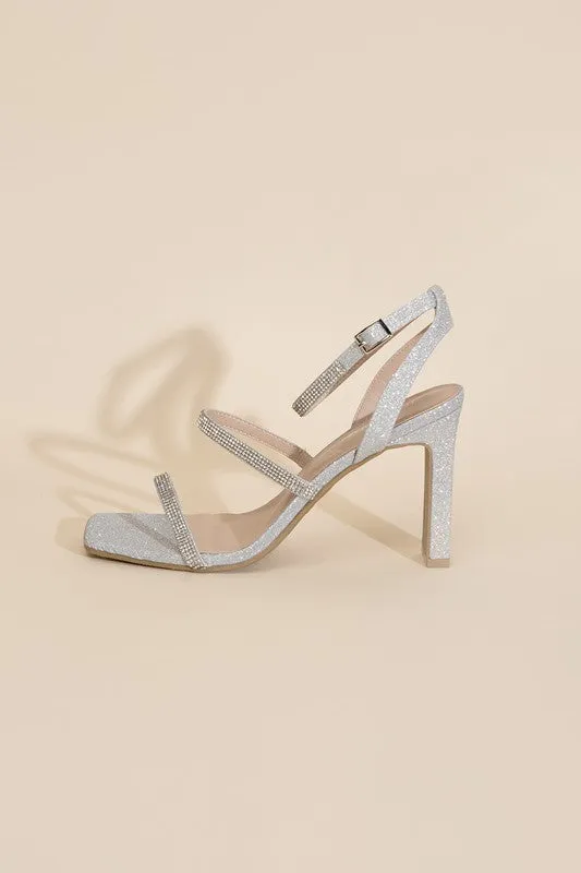 DEVIN SILVER RHINESTONE HEELS