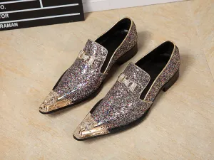 European and American iron-toed leather shoes, personalized pointed exaggerated men's shoes, sequined night club stage fashion low-top men's leather shoes