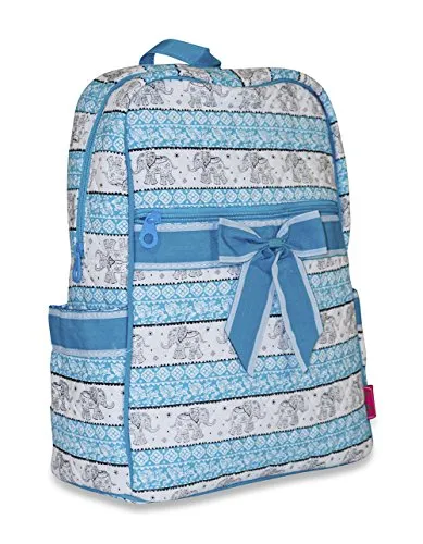 Ever Moda Elephant Quilted Backpack (Teal Blue)