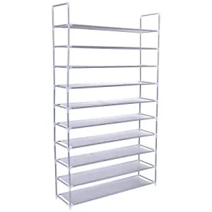 GOFLAME Shoe Rack 10 Tier Adjustable 50 Pair Saving Space Storage Organizer,Silver