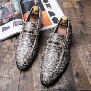 Hairdresser leather shoes for men with suit pants snake pattern pointed toe casual nightclub bar slip-on leather shoes T stage social guy