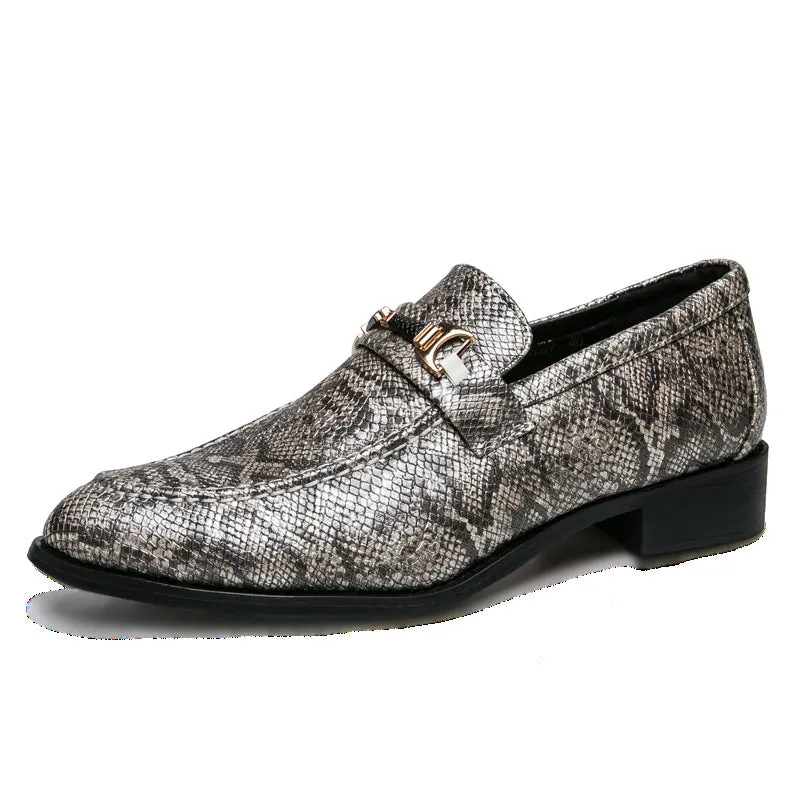 Hairdresser leather shoes for men with suit pants snake pattern pointed toe casual nightclub bar slip-on leather shoes T stage social guy