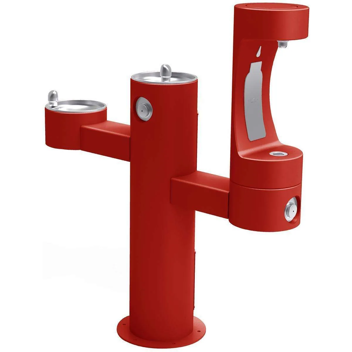 Halsey Taylor Endura II Outdoor HydroBoost Lower Bottle Filling Station, Tri-Level Pedestal Non-Filtered Non-Refrigerated, Red 4430BF1LRED
