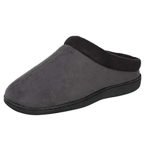 Hanes Men's Memory Foam Indoor Outdoor Microsuede Clog Slipper Shoe with Fresh IQ, Grey, Large