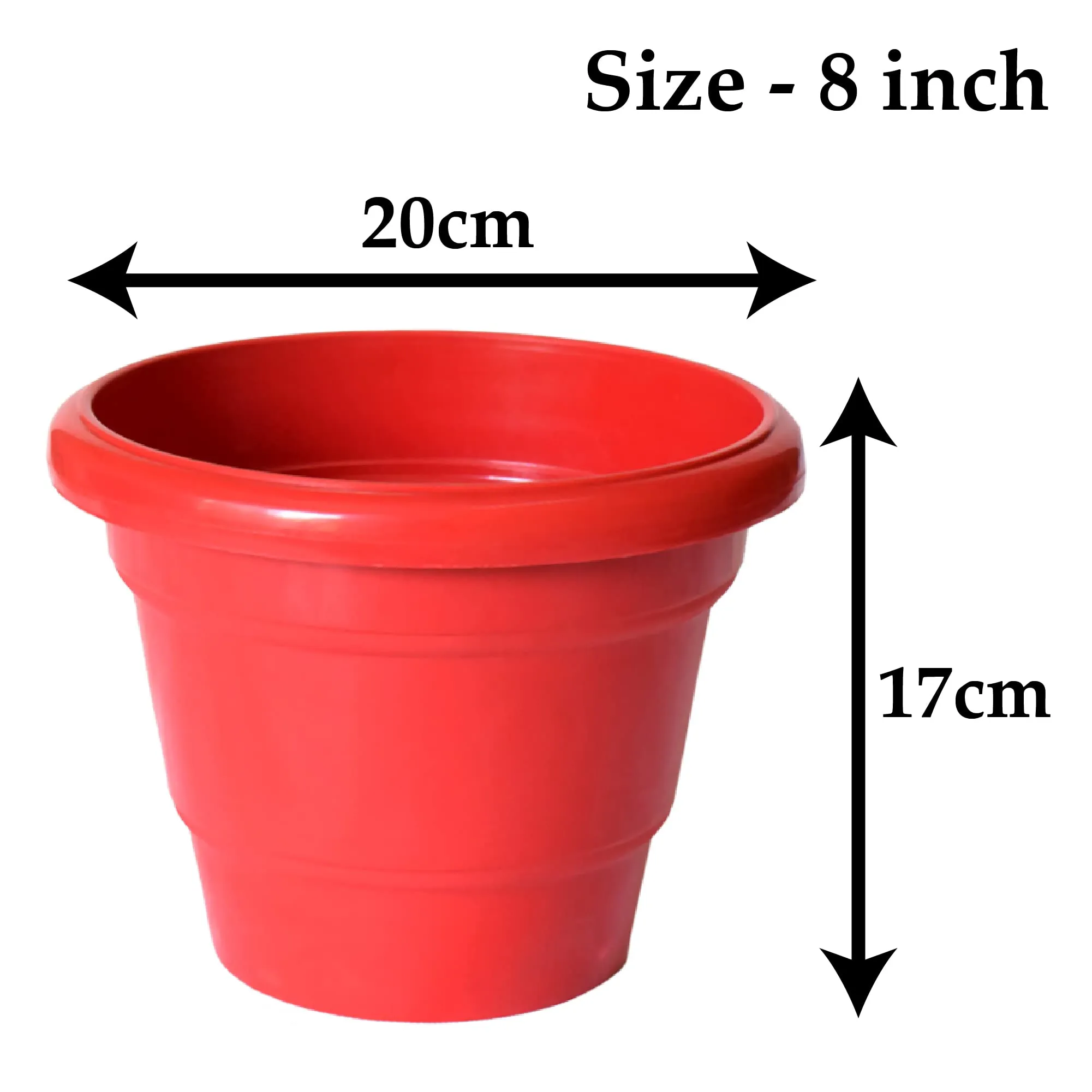 Heart Home Solid 2 Layered Plastic Flower Pot|Gamla for Home Decor,Nursery,Balcony,Garden,8"x 6",Pack of 10 (Red)