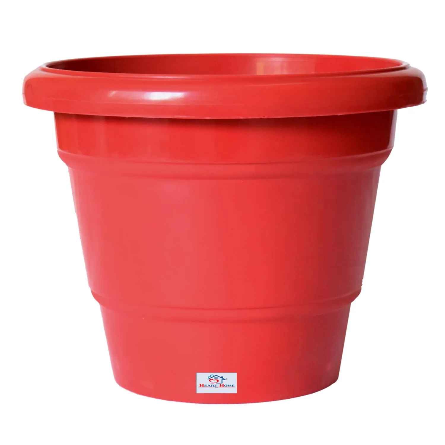 Heart Home Solid 2 Layered Plastic Flower Pot|Gamla for Home Decor,Nursery,Balcony,Garden,8"x 6",Pack of 10 (Red)