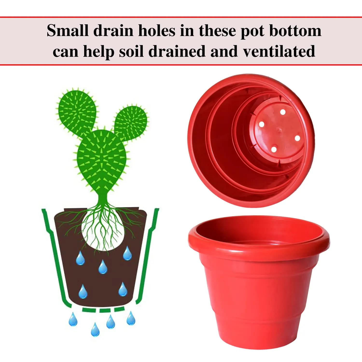 Heart Home Solid 2 Layered Plastic Flower Pot|Gamla for Home Decor,Nursery,Balcony,Garden,8"x 6",Pack of 10 (Red)