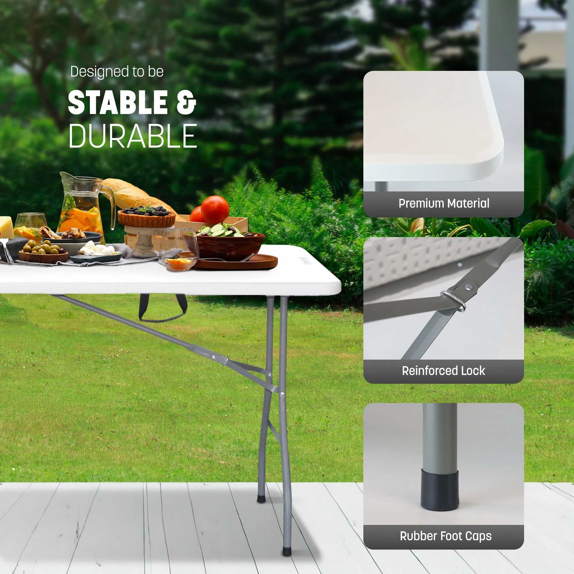 KEPLIN 6ft Folding Table with Spacious 180x70x74cm Tabletop & Sturdy Metal Frame – Waterproof, Portable, Foldaway, & Easy Assembly - Ideal for Parties, BBQ, Camping, Beach, Indoor & Outdoor Use