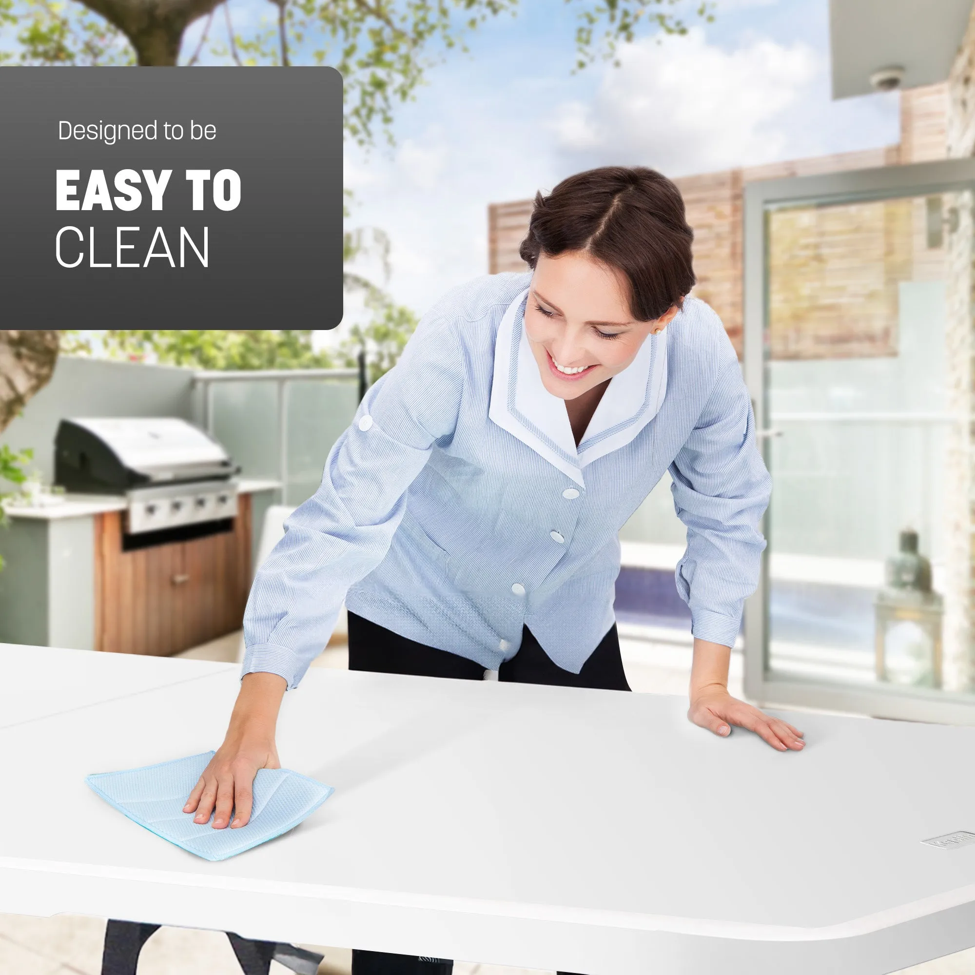 KEPLIN 6ft Folding Table with Spacious 180x70x74cm Tabletop & Sturdy Metal Frame – Waterproof, Portable, Foldaway, & Easy Assembly - Ideal for Parties, BBQ, Camping, Beach, Indoor & Outdoor Use