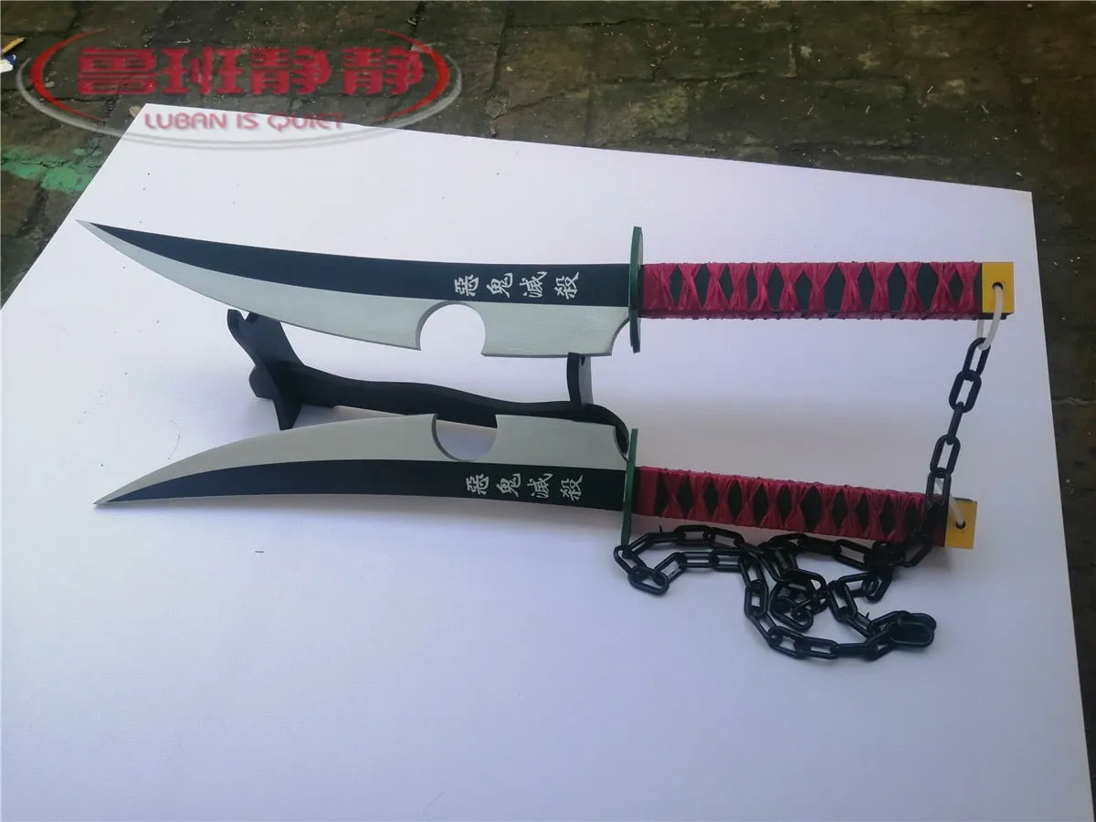 Kimetsu No Yaiba Tengen Uzui Twin Swords Cosplay Replica Weapon Props for Halloween Christmas Party Carnival PVC Props Wig