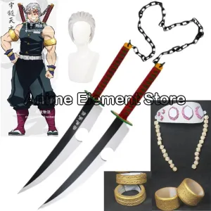 Kimetsu No Yaiba Tengen Uzui Twin Swords Cosplay Replica Weapon Props for Halloween Christmas Party Carnival PVC Props Wig