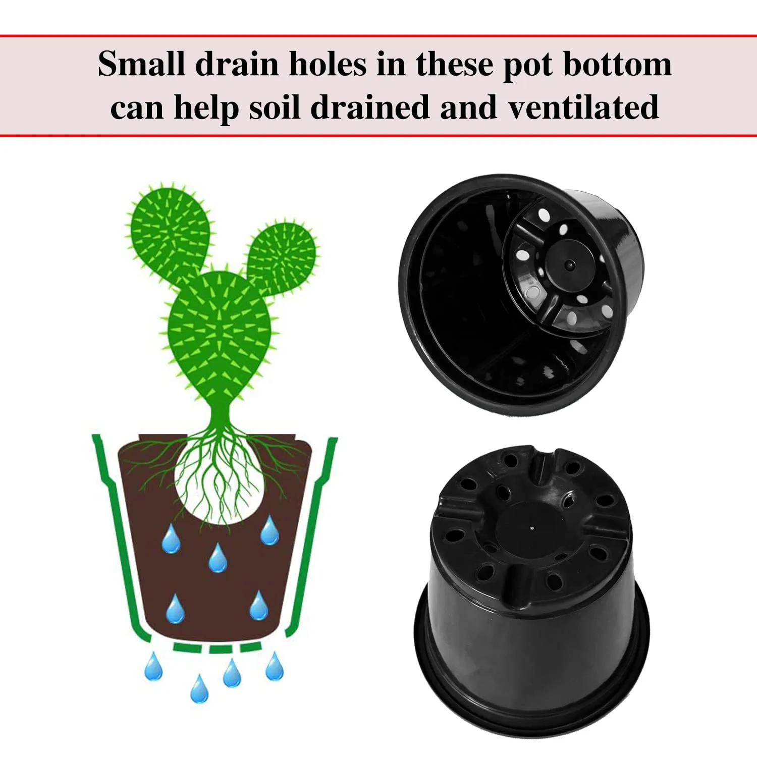 Kuber Industries Durable Plastic Flower Pot|Gamla with Drain Holes for Indoor Home Decor & Outdoor Balcony,Garden,6"x5",Pack of 8 (Black)