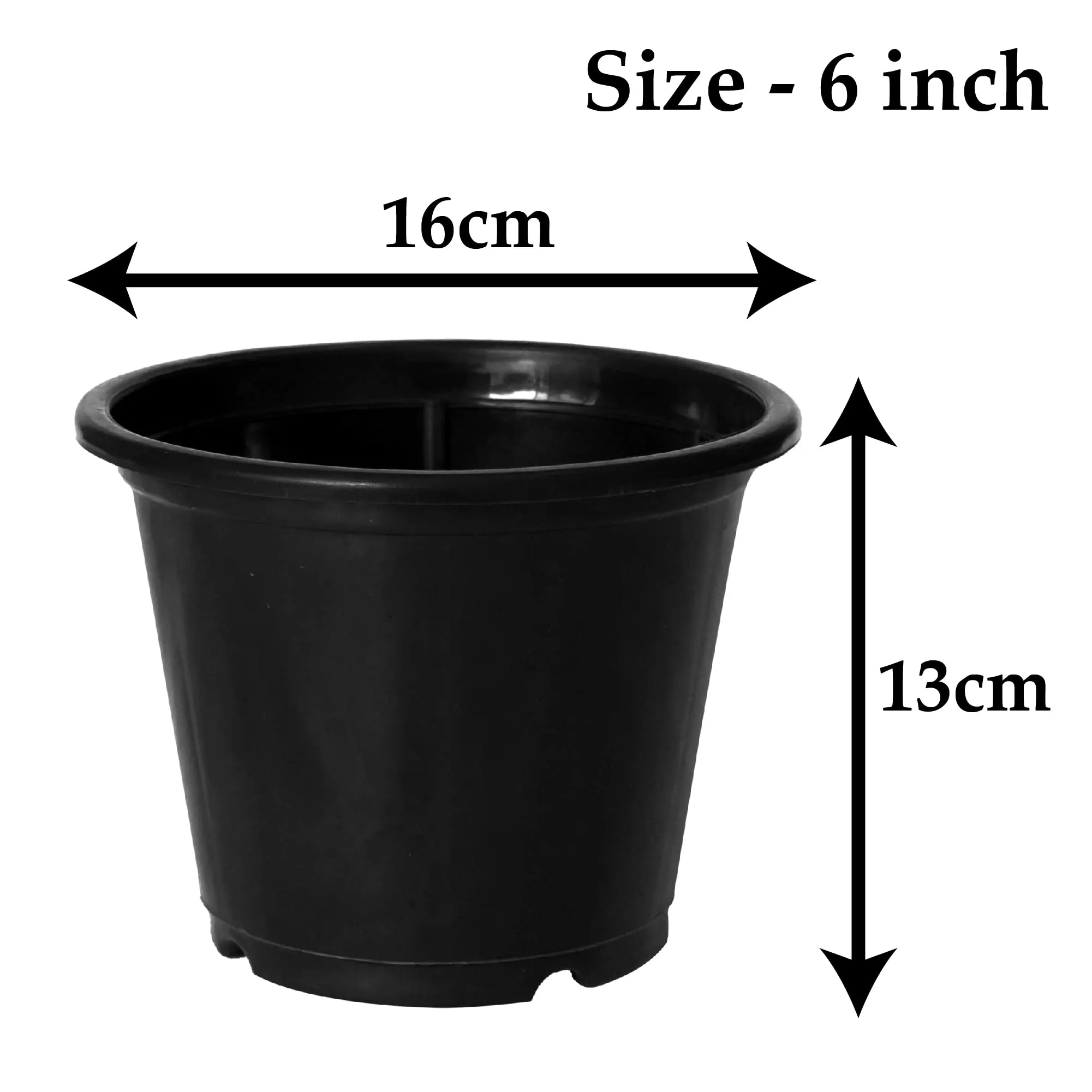 Kuber Industries Durable Plastic Flower Pot|Gamla with Drain Holes for Indoor Home Decor & Outdoor Balcony,Garden,6"x5",Pack of 8 (Black)