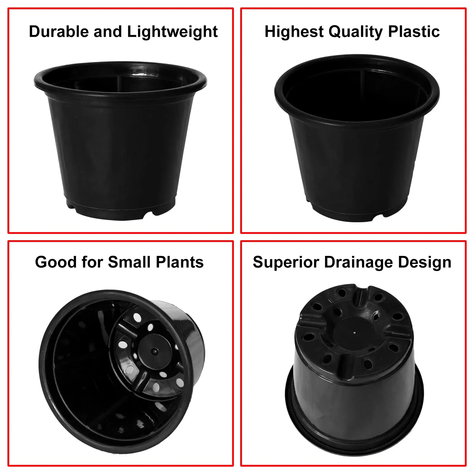 Kuber Industries Durable Plastic Flower Pot|Gamla with Drain Holes for Indoor Home Decor & Outdoor Balcony,Garden,6"x5",Pack of 8 (Black)