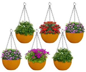 Kuber Industries Plastic Hanging Flower Pot for Balcony & Railing Set of 6 (Yellow) 53KM3850
