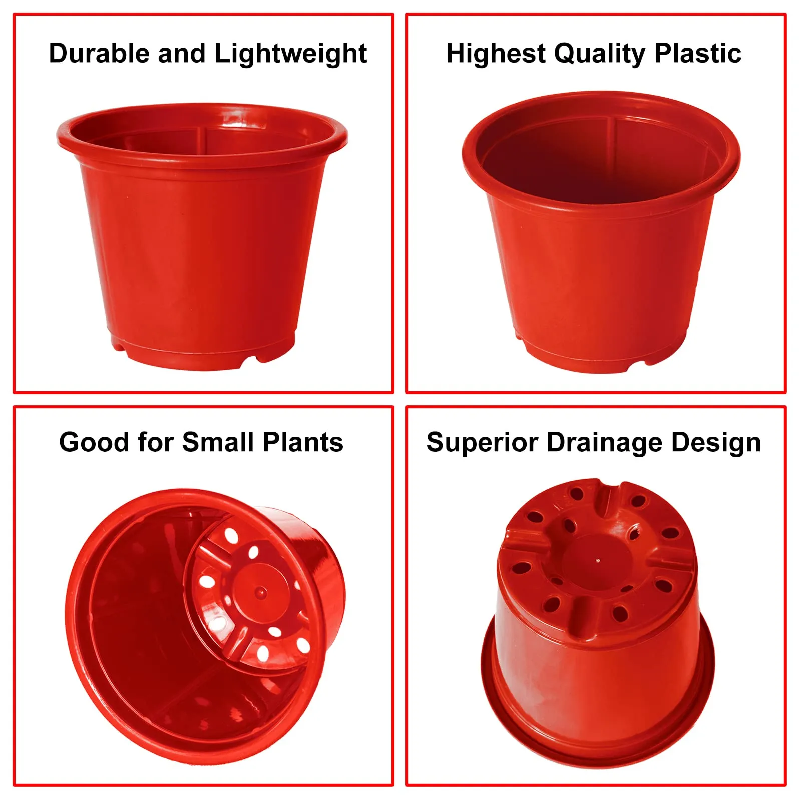 Kuber Industries Plastic Planters|Gamla|Flower Pots for Garden Nursery Home Décor,8"x6",Pack of 8 (Red)