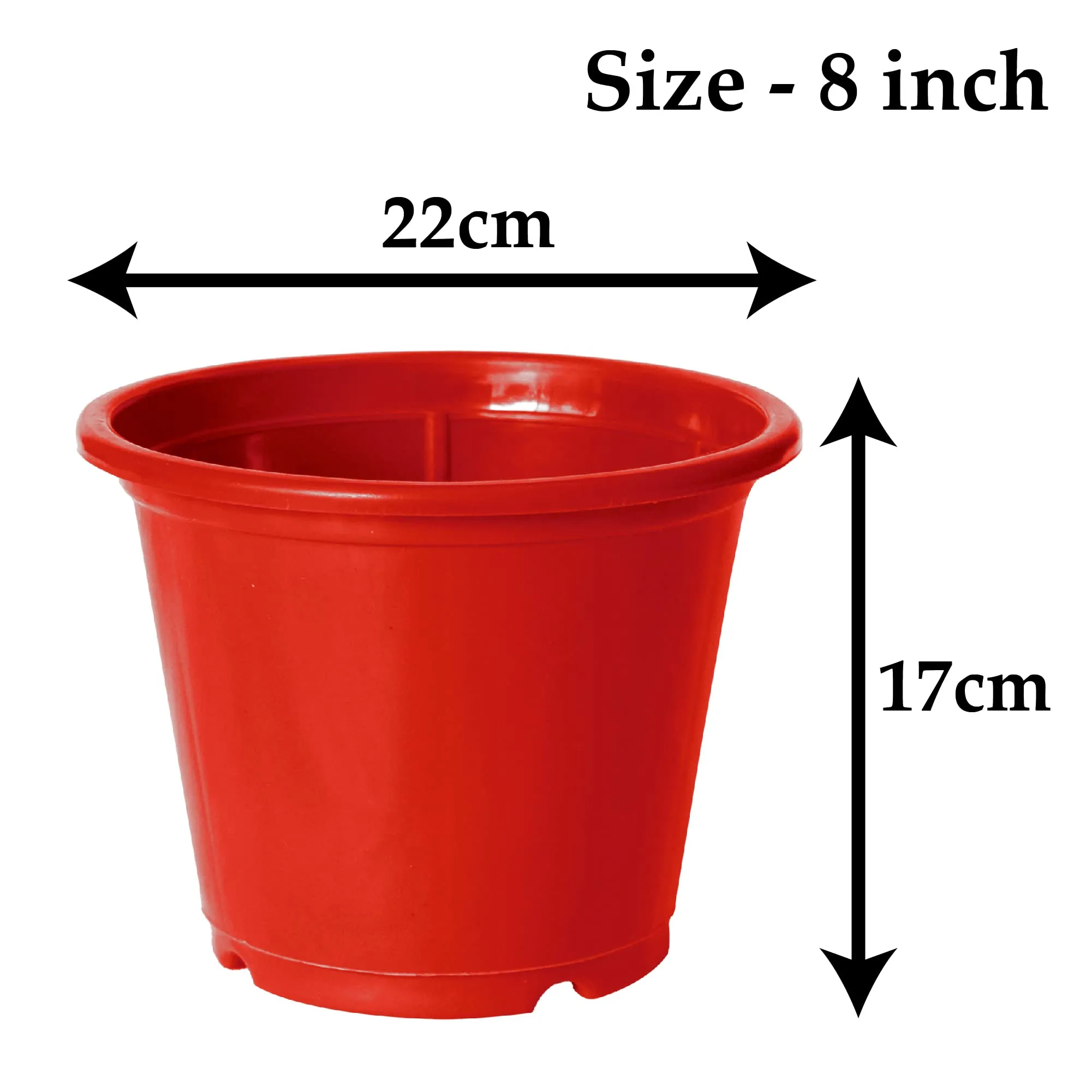 Kuber Industries Plastic Planters|Gamla|Flower Pots for Garden Nursery Home Décor,8"x6",Pack of 8 (Red)