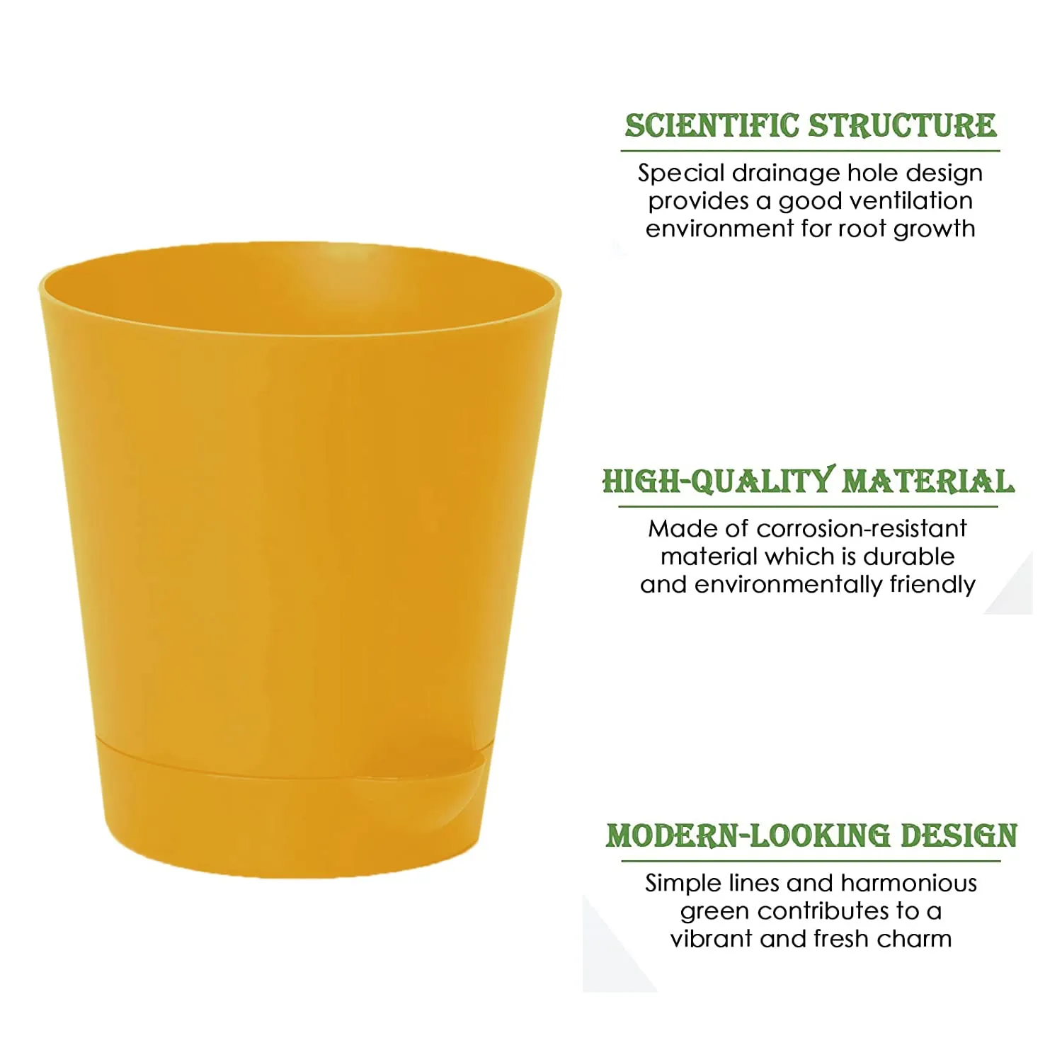 Kuber Industries Plastic Titan Pot|Garden Container for Plants & Flowers|Self-Watering Pot with Drainage Holes,6 Inch,Pack of 3 (Yellow)