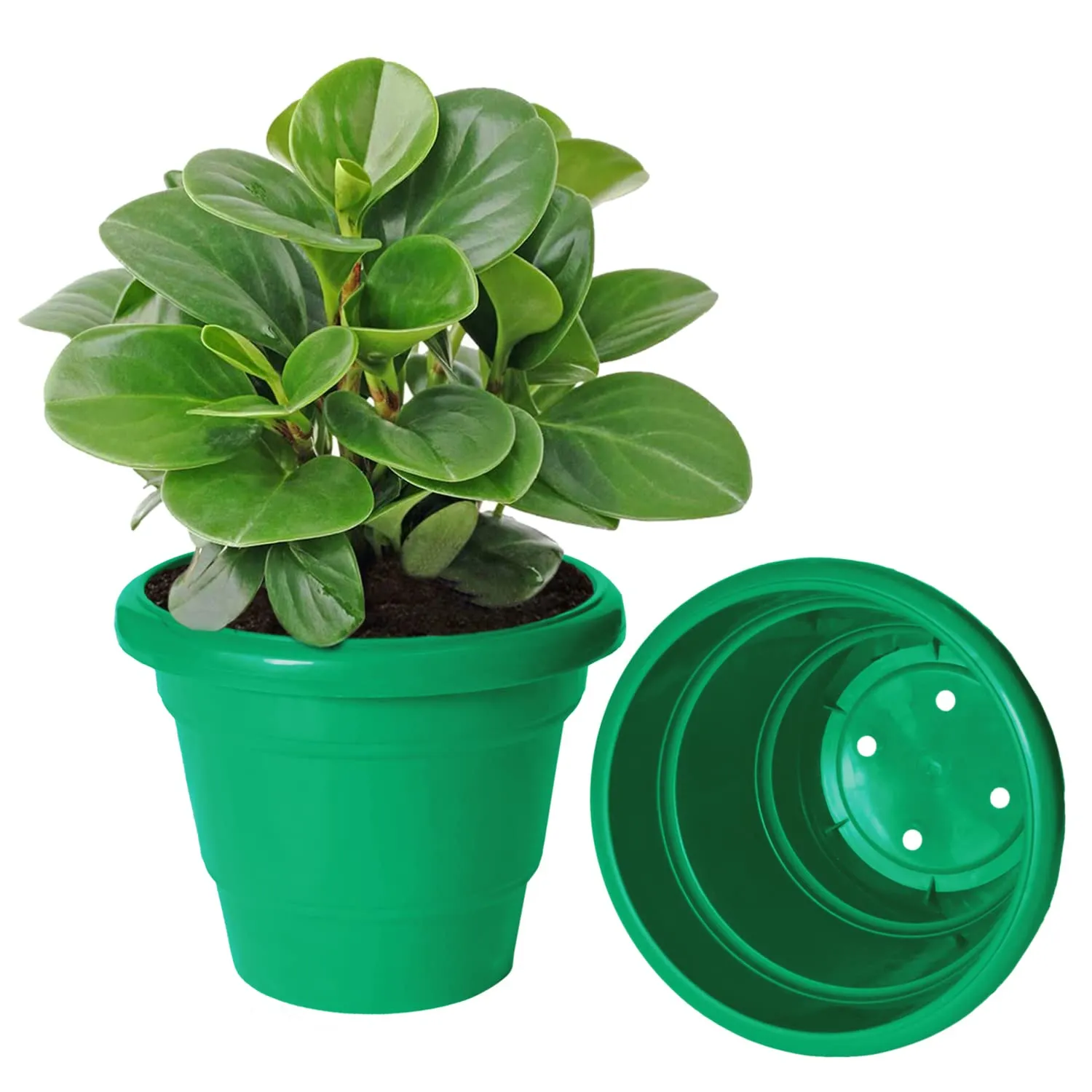 Kuber Industries Solid 2 Layered Plastic Flower Pot|Gamla for Home Decor,Nursery,Balcony,Garden,6"x5",Pack of 10 (Green)