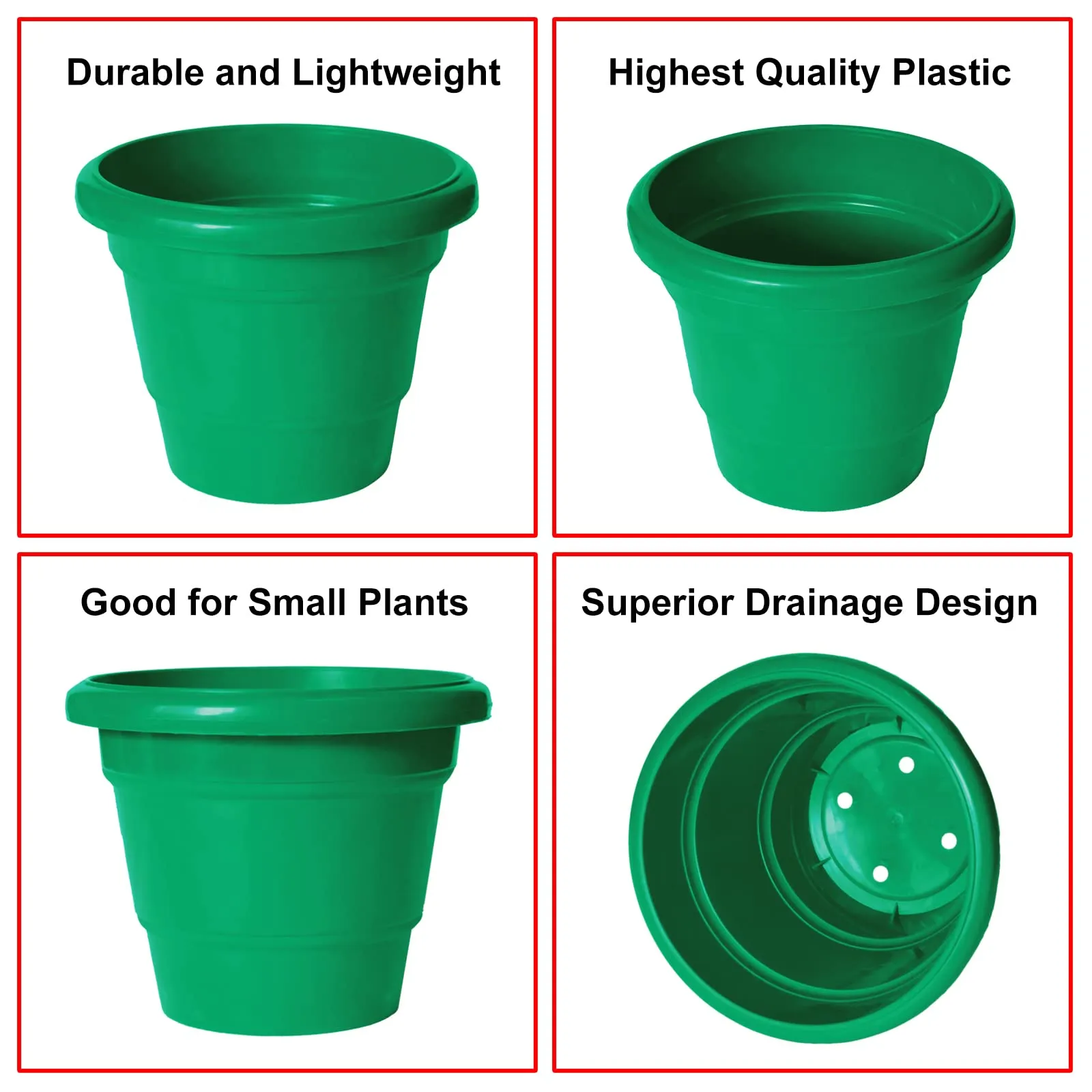 Kuber Industries Solid 2 Layered Plastic Flower Pot|Gamla for Home Decor,Nursery,Balcony,Garden,6"x5",Pack of 10 (Green)