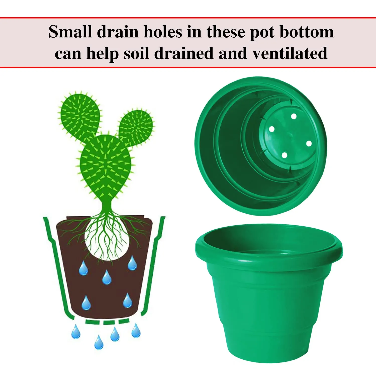 Kuber Industries Solid 2 Layered Plastic Flower Pot|Gamla for Home Decor,Nursery,Balcony,Garden,6"x5",Pack of 10 (Green)