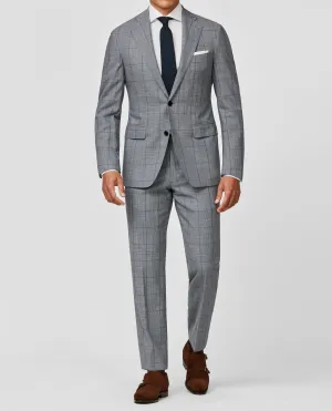 Loro Piana TRAVELLER Ice Blue High Twisted Wool Tropical with Dark Blue Check