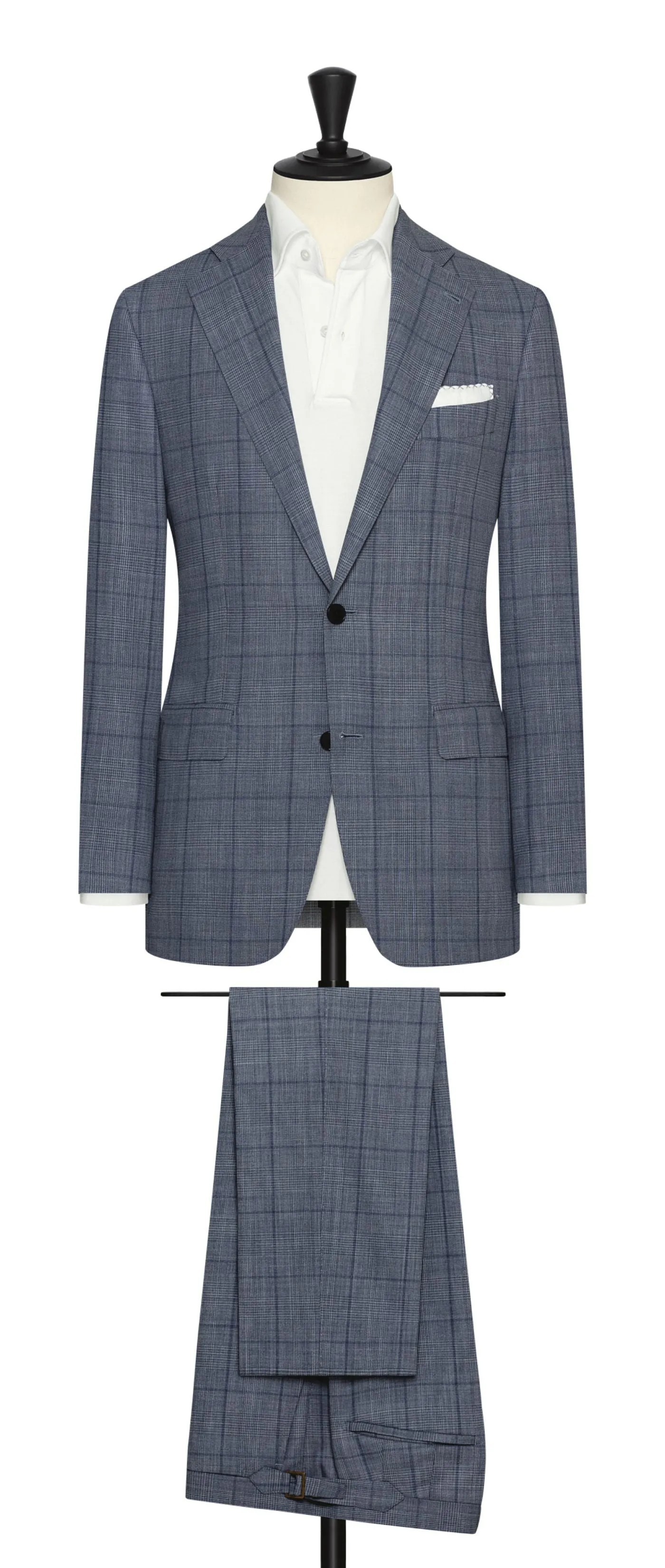 Loro Piana TRAVELLER Ice Blue High Twisted Wool Tropical with Dark Blue Check