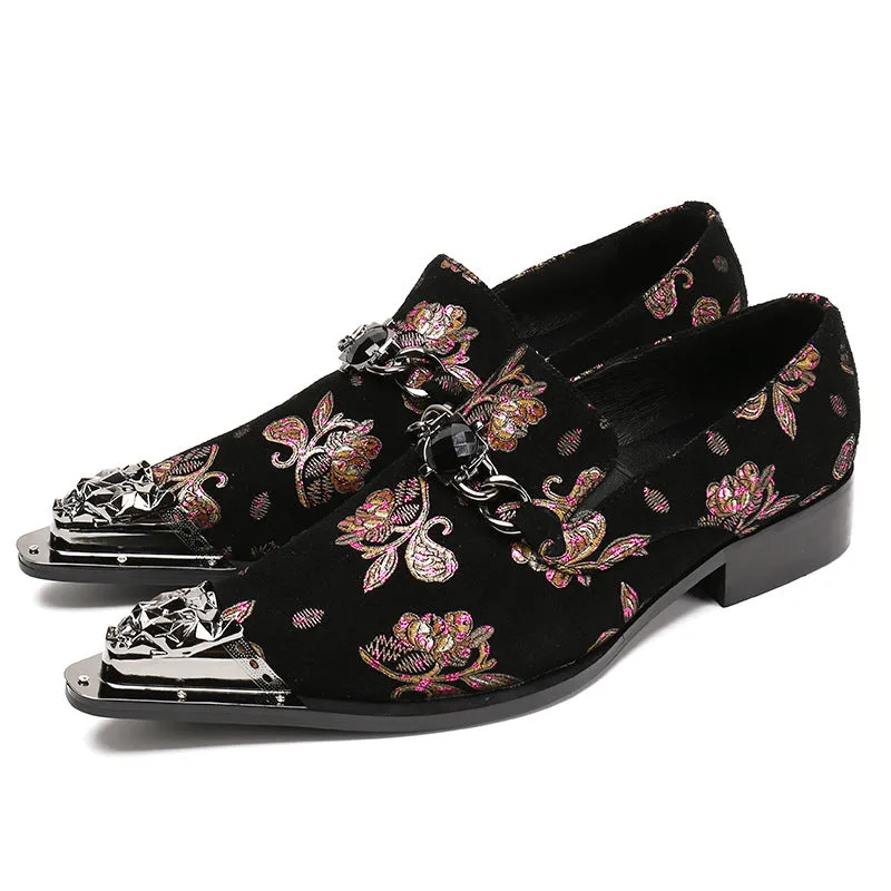 Men's pointed leather shoes Korean style trendy wedding shoes business casual carved cloth fashion slip-on hairdresser shoes