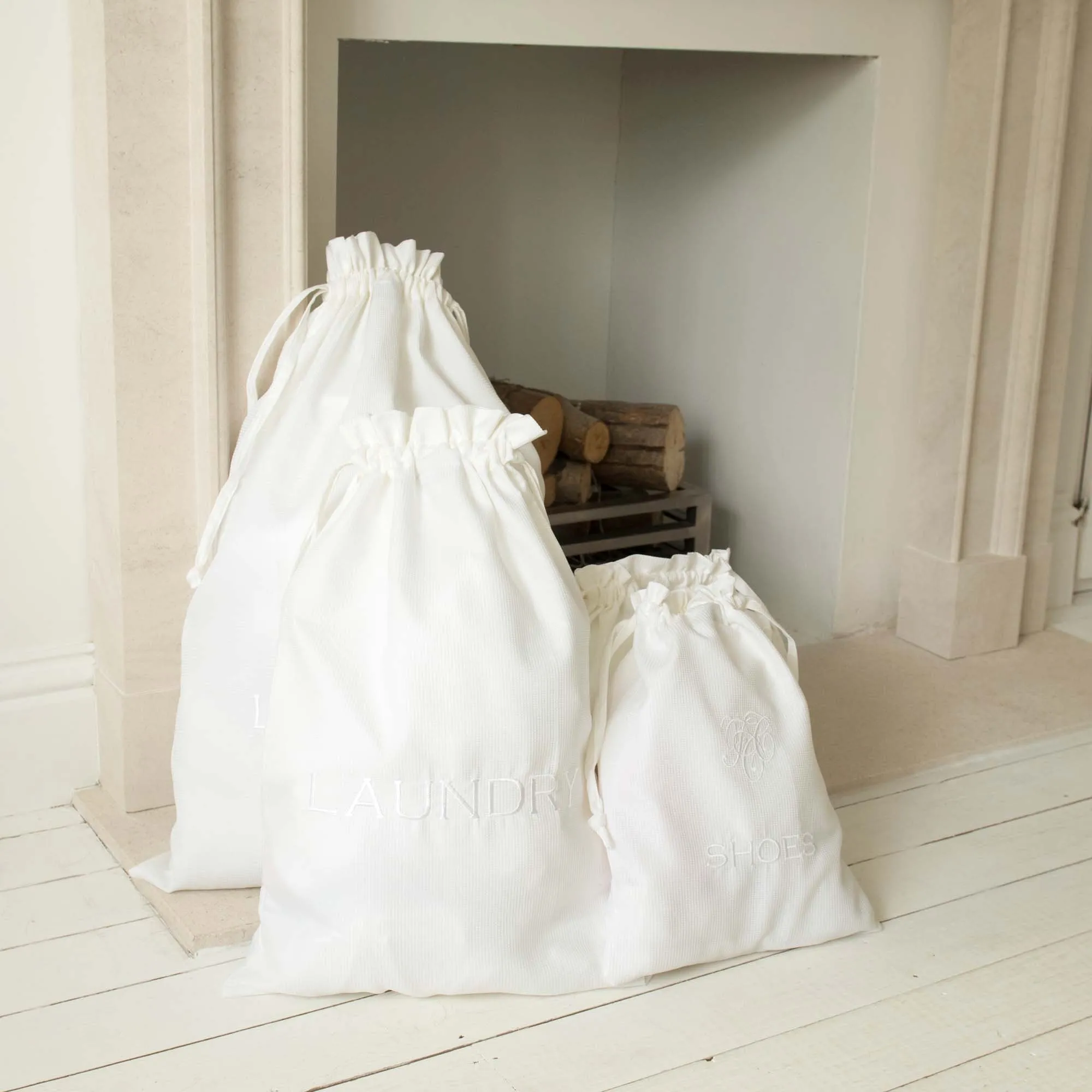Milan White Waffle Bags with Laundry, Hairdryer, Bath Mat, News and Shoe Bag Collection