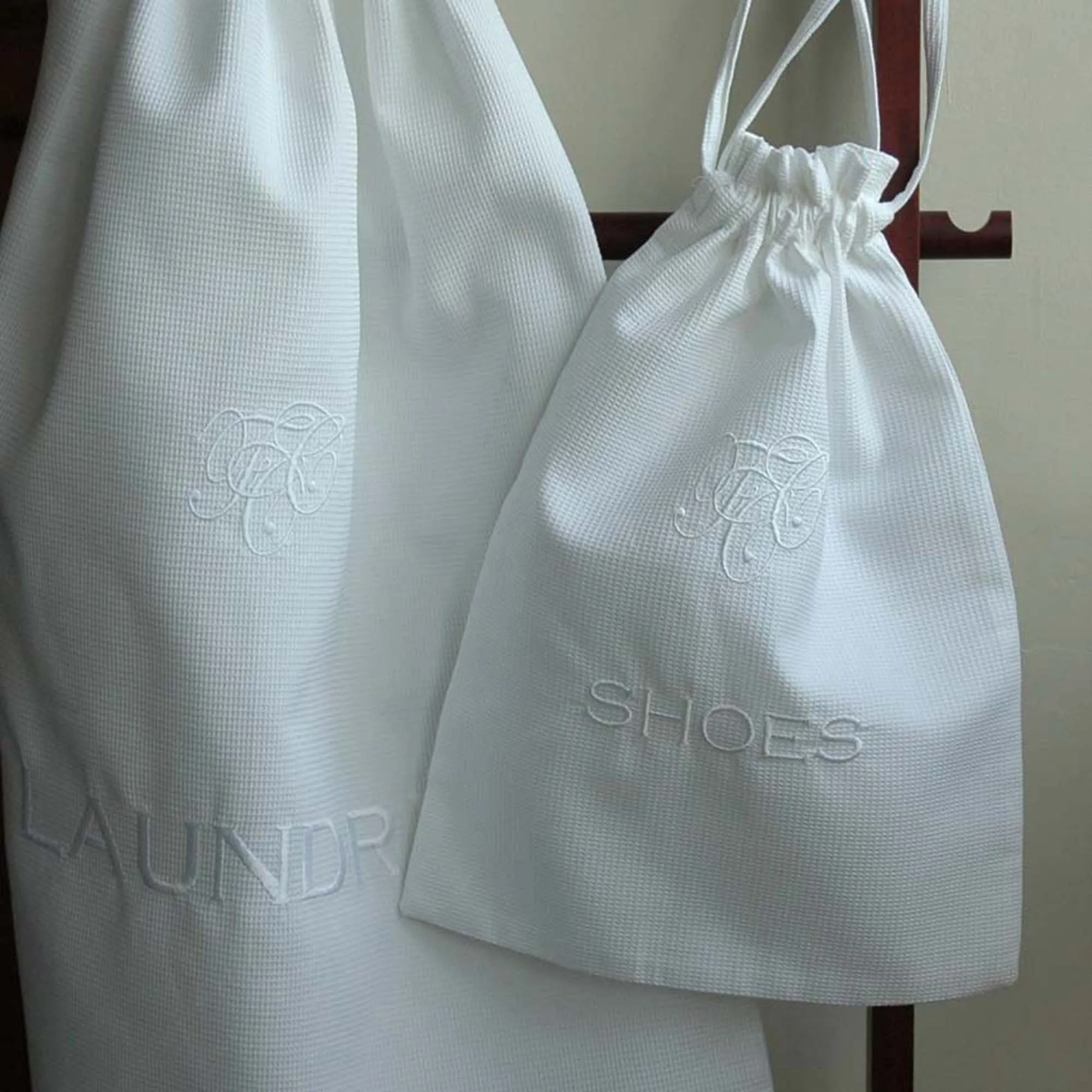Milan White Waffle Bags with Laundry, Hairdryer, Bath Mat, News and Shoe Bag Collection