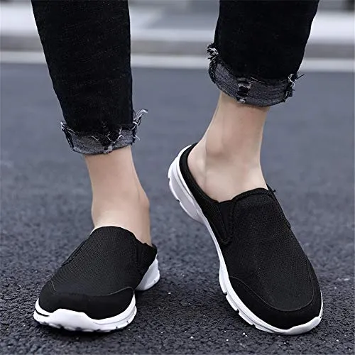 MizHome Men's Open Back Sneaker Clogs Knit Mules Shoes Lightweight Breathable Slippers Black 9.5