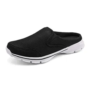 MizHome Men's Open Back Sneaker Clogs Knit Mules Shoes Lightweight Breathable Slippers Black 9.5