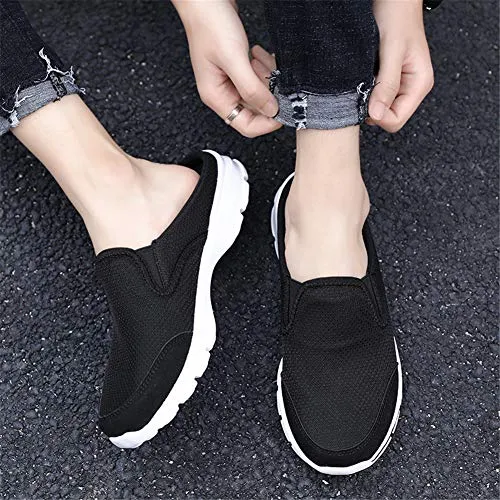MizHome Men's Open Back Sneaker Clogs Knit Mules Shoes Lightweight Breathable Slippers Black 9.5