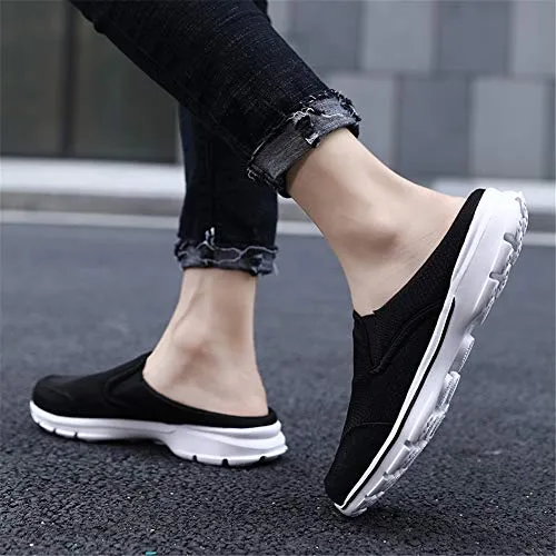 MizHome Men's Open Back Sneaker Clogs Knit Mules Shoes Lightweight Breathable Slippers Black 9.5