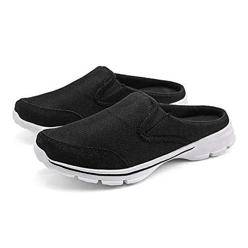 MizHome Men's Open Back Sneaker Clogs Knit Mules Shoes Lightweight Breathable Slippers Black 9.5
