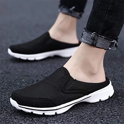 MizHome Men's Open Back Sneaker Clogs Knit Mules Shoes Lightweight Breathable Slippers Black 9.5
