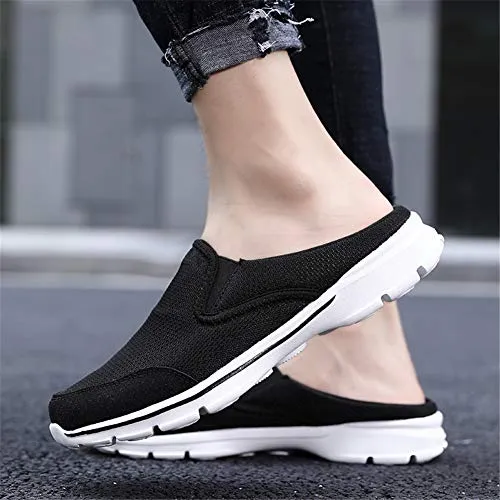 MizHome Men's Open Back Sneaker Clogs Knit Mules Shoes Lightweight Breathable Slippers Black 9.5