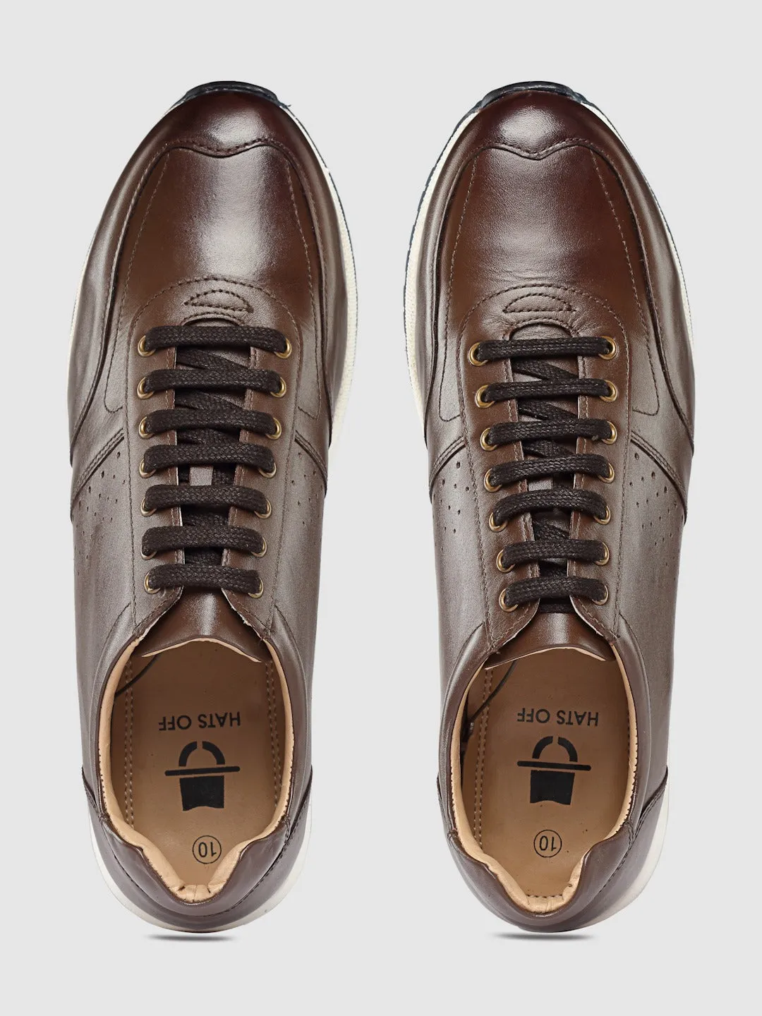 Perforated Brown Leather Sneakers
