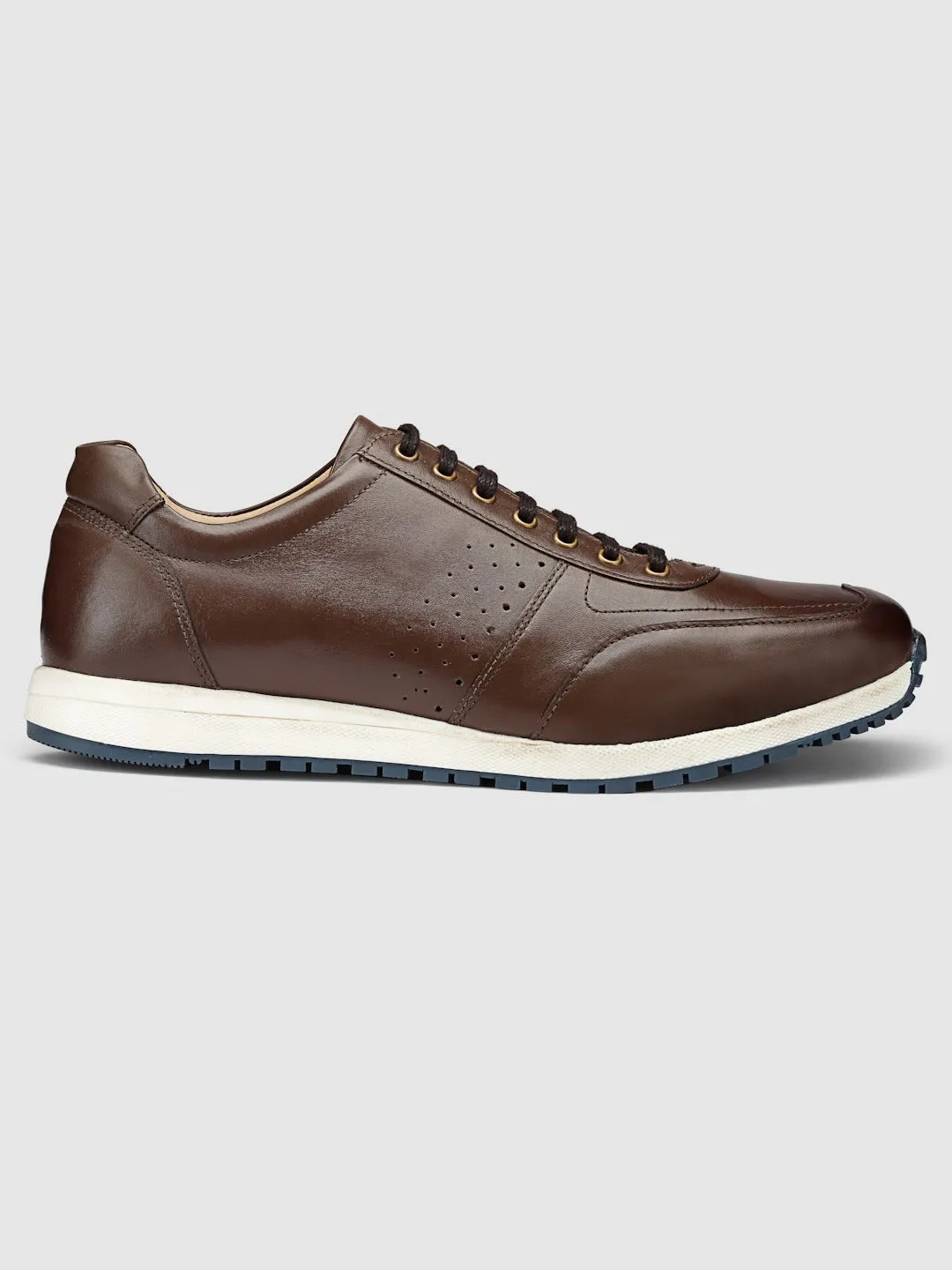 Perforated Brown Leather Sneakers