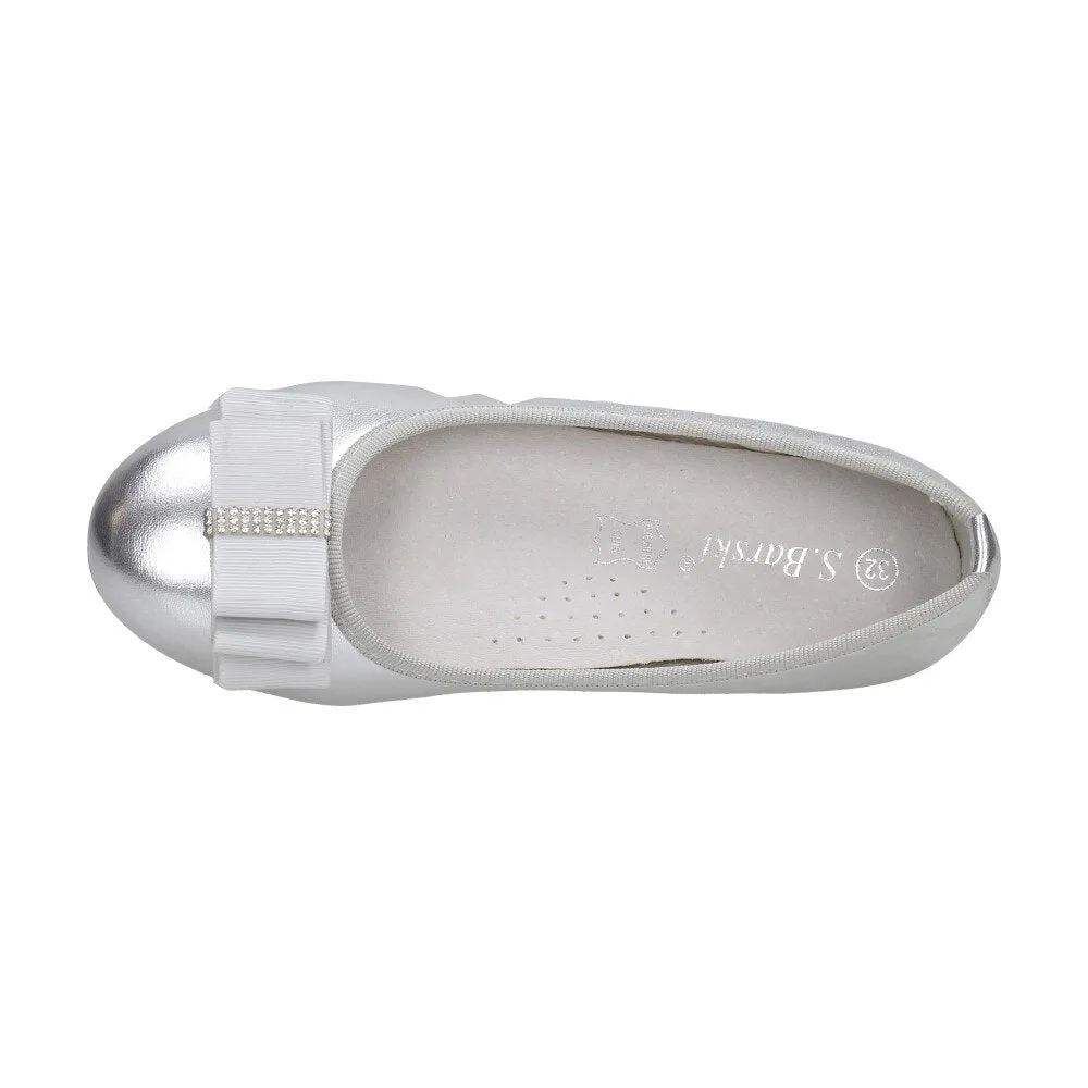 S. Barski Big Girls' Elegant Silver Flats | 1104-SI