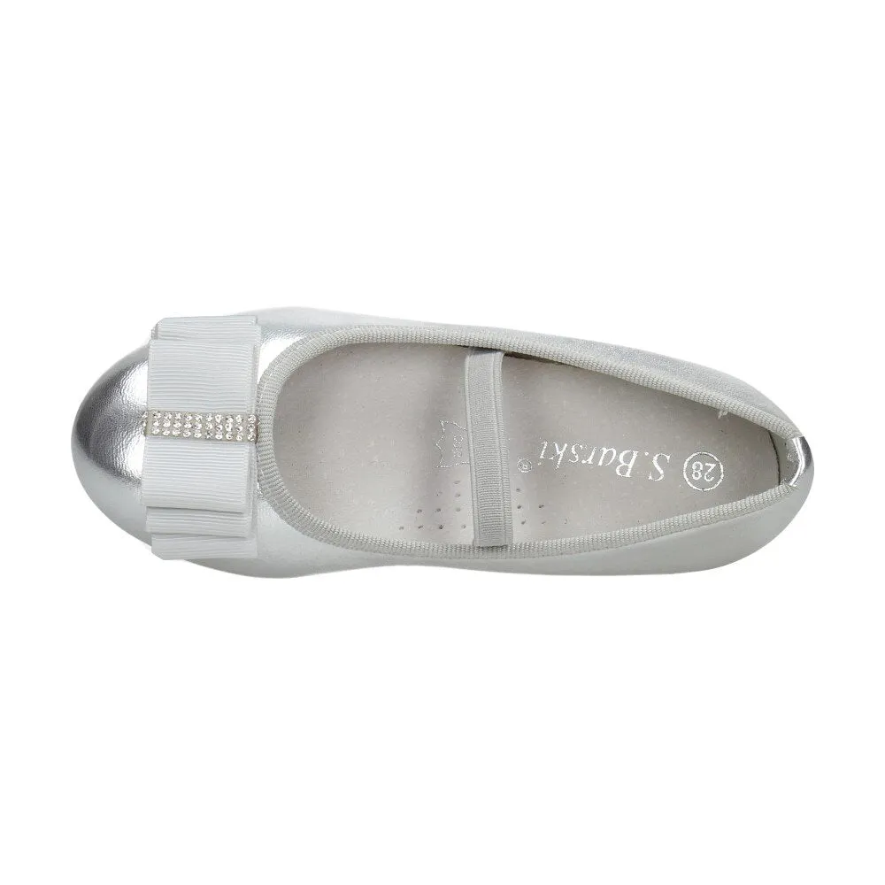 S. Barski Girls' Elegant Silver Flats with Bow | 1105-SI